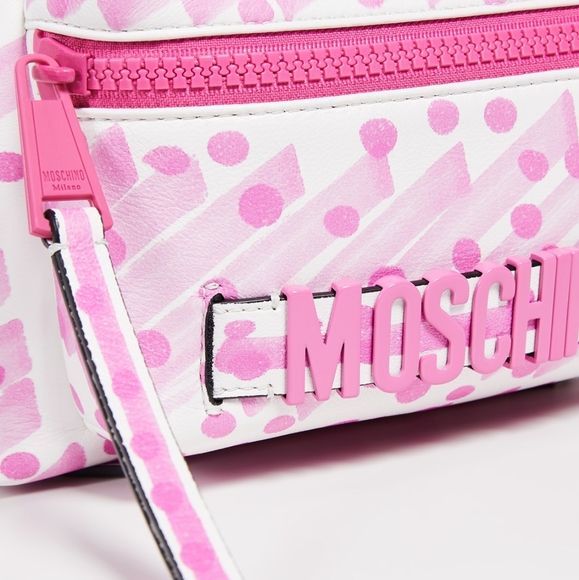 MOSCHINO Brushstroke Polka Dots Backpack Logo Barbie Pink - Picture 5 of 7